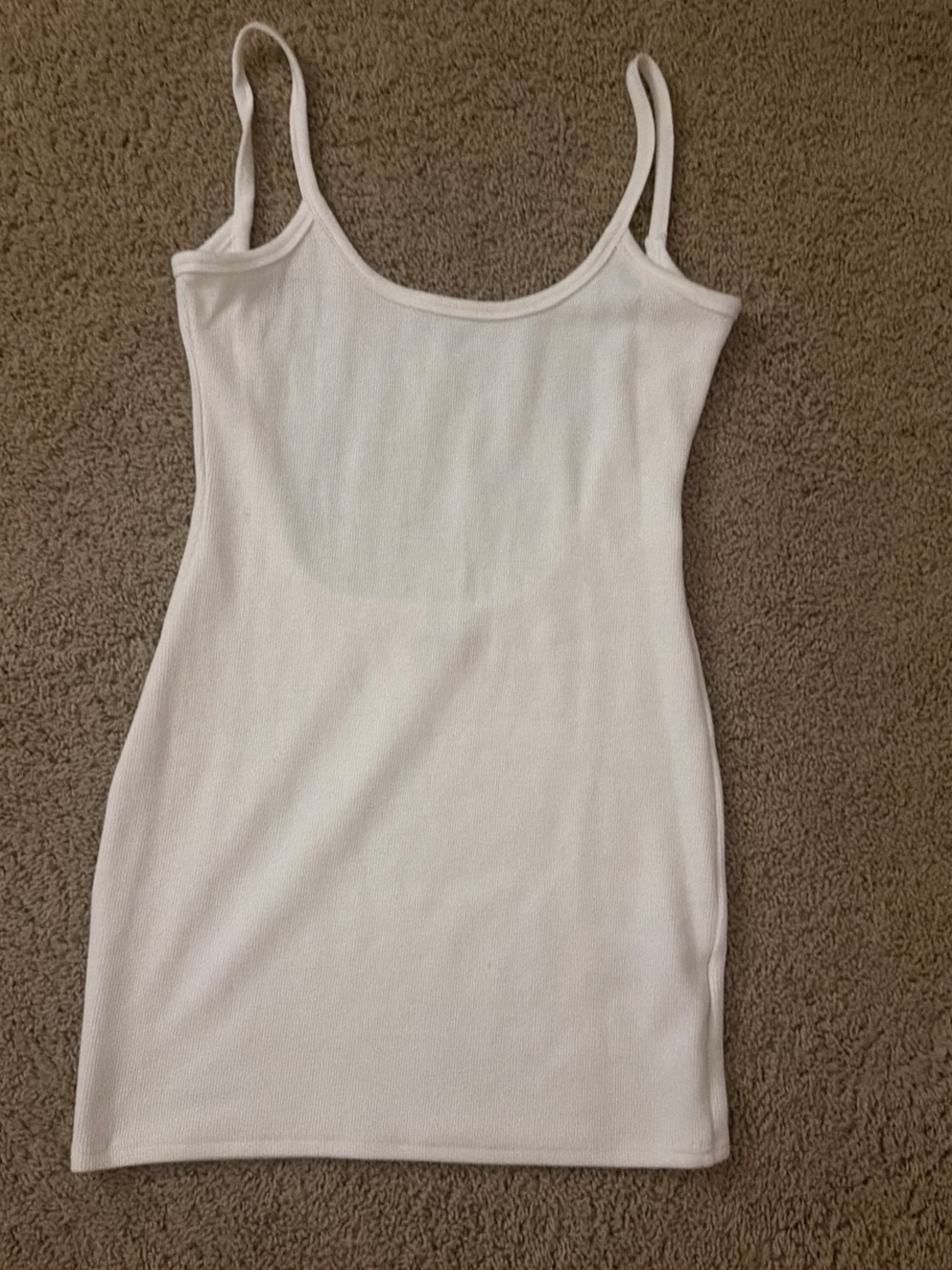 Edikted White Ribbed Spaghetti Strap Bodycon Mini Dress